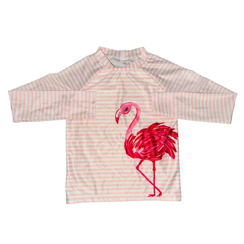 Gymboree Rash Guard Swim Shirt Flamingo Pink Stripe Long Sleeve L (10-12)